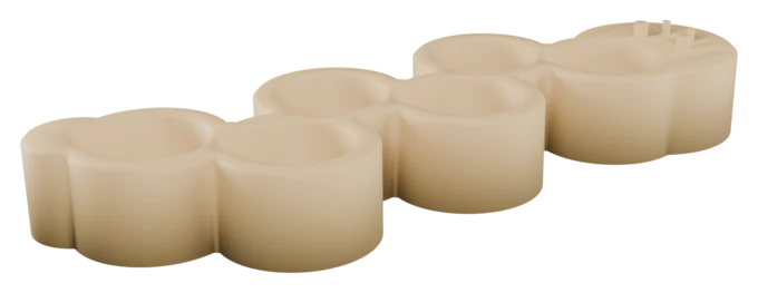 Render of the caterpillar capsule holder, a segmented zig-zag body with six teardrop sockets