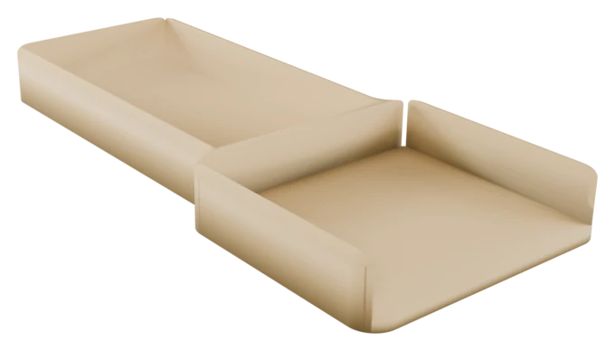 Render of the two-part P-touch cradle and label-catch tray
