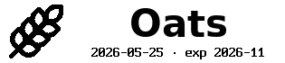 Pantry jar label reading 'Oats, exp 2026-11' with a wheat icon